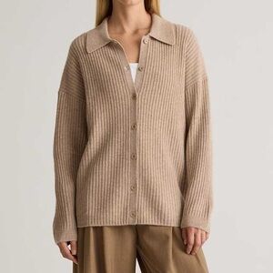 Mongolian Cashmere Wide-Rib Collared Cardigan